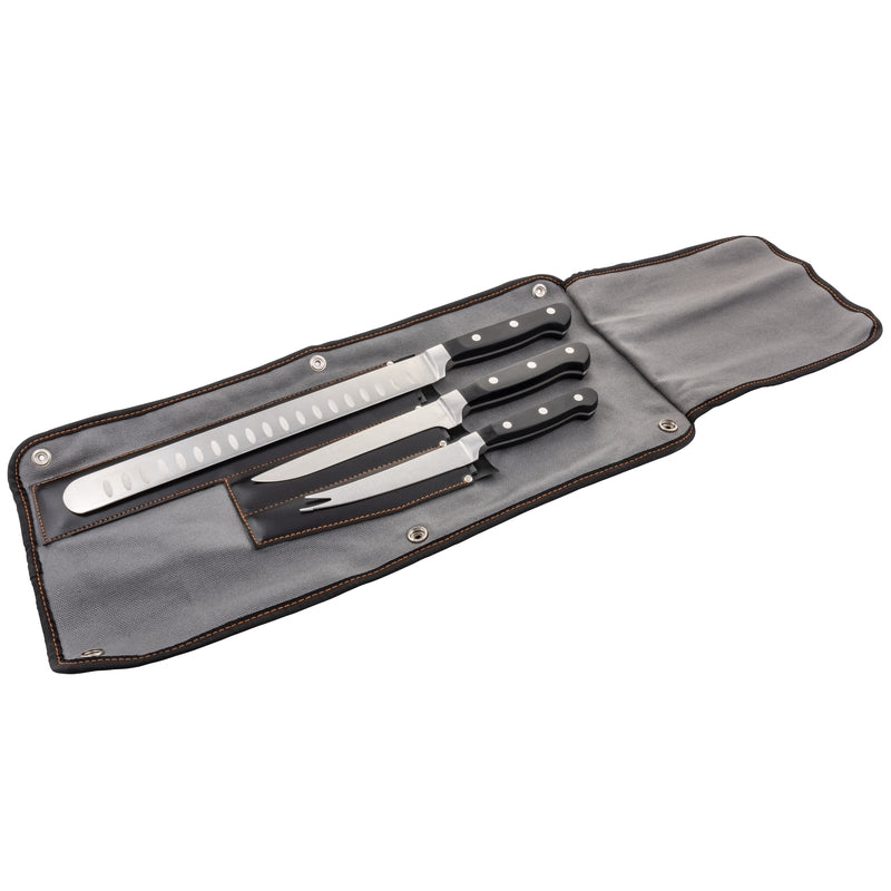 Oklahoma Joe's 5789579R04 Blacksmith 3-Piece Knife Set, No Size, Grey, Stainless, Black and Orange