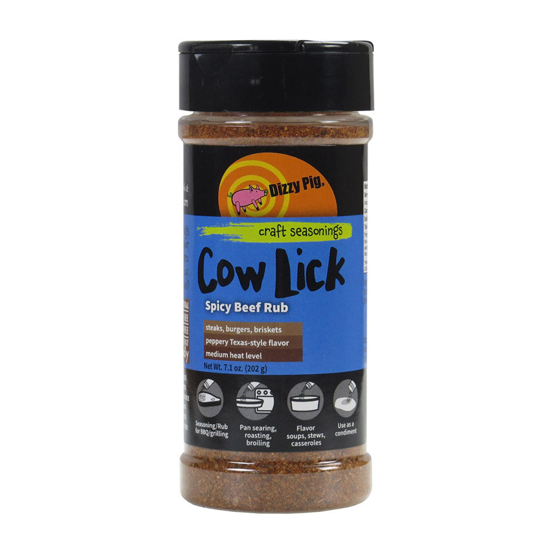 Dizzy Pig Cow Lick Texas-Style Spicy Beef Seasoning Rub (8oz Shaker) - Seasons 30+lbs of Food - Hand Made in the USA - MSG Free, Gluten Free