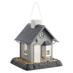 North States Village Collection Bayside Cottage Birdfeeder: Easy Fill and Clean. Squirrel Proof Hanging Cable included, or Pole Mount Large, 5 pound Seed Capacity (9.5 x 10.25 x 11, Gray) 9282