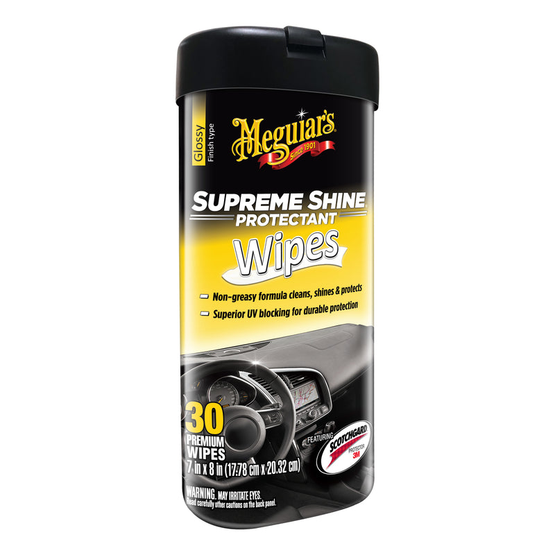 Meguiar's Supreme Shine Protectant Wipes - Convenient Protectant Wipes with UV Blocking for Durable Protection, Premium Car Wipe that Clean and Leave a Non-Greasy Glossy Shine, 30 Count