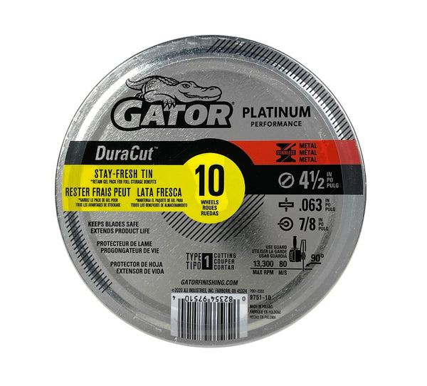 Gator DuraCut Type 1 Metal Cut-Off-Wheel, 4-1/2" x .063" x 7/8", 10 Pack 975110