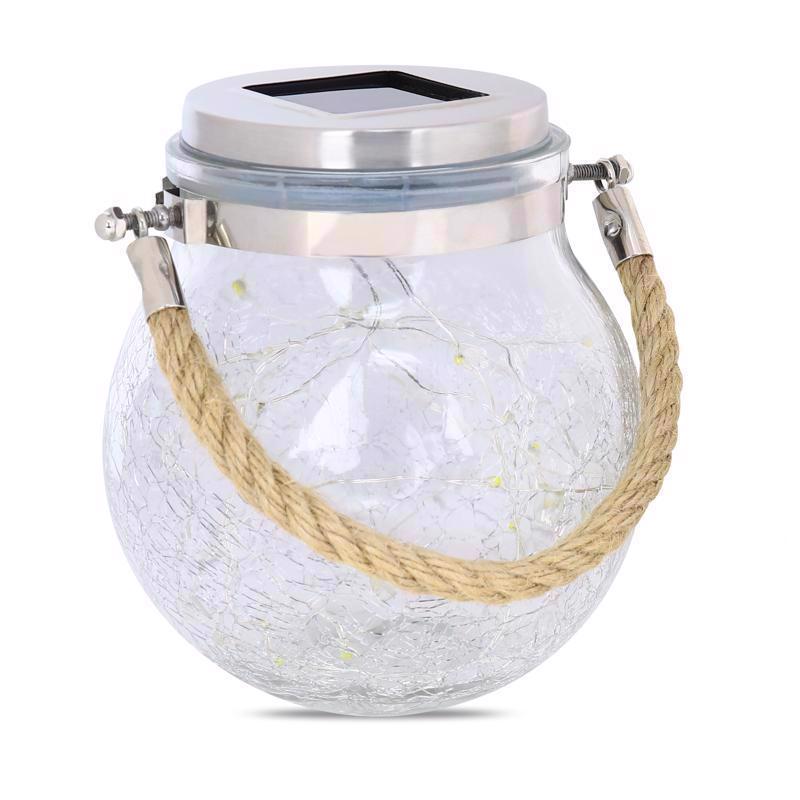 Feit Electric LED 5 Inch Round Solar Fairy Jar with Crackled Glass, Twinkle On/Off