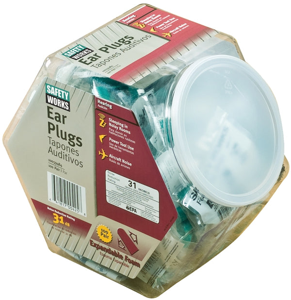 Safety Works 10059484 Expandable Foam Ear Plugs in Counter Display, 100-Pair, Green