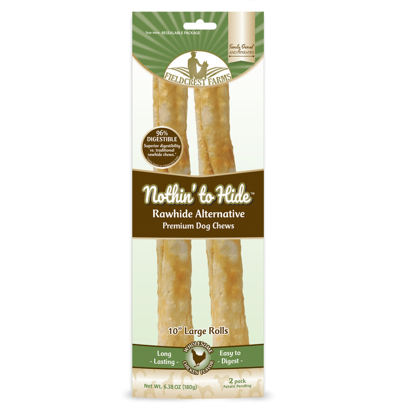 Fieldcrest Farms Nothing to Hide Natural Rawhide Alternative Large 10'' Rolls for Dogs - 3 Pack (6 Chews) Premium Grade Easily Digestible Chews - Great for Dental Health (Chicken)