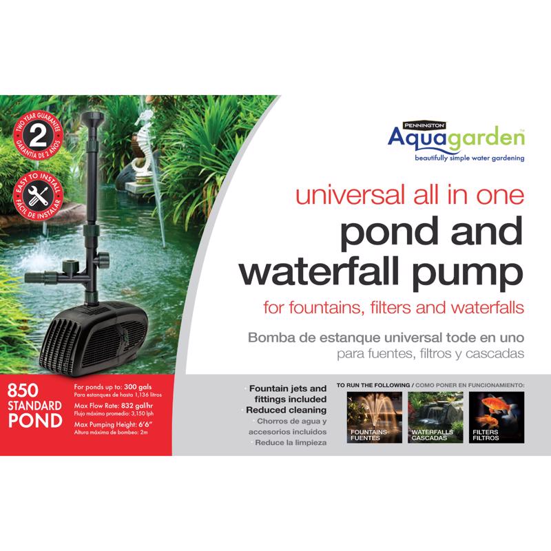 Pennington Aquagarden , Universal 850 All in One Submersible Pond & Water Pump, Suitable for Fountains, Filters, Waterfalls, Hydroponics & Aquaponics , For Ponds up to 300 Gallons, 850- standard pond