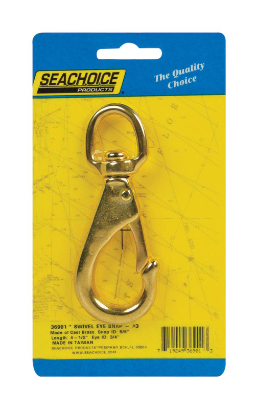 Seachoice Swivel Eye Snap, Cast Brass, Size #3, 4-1/2 In. Long, 3/4 In. ID Eye