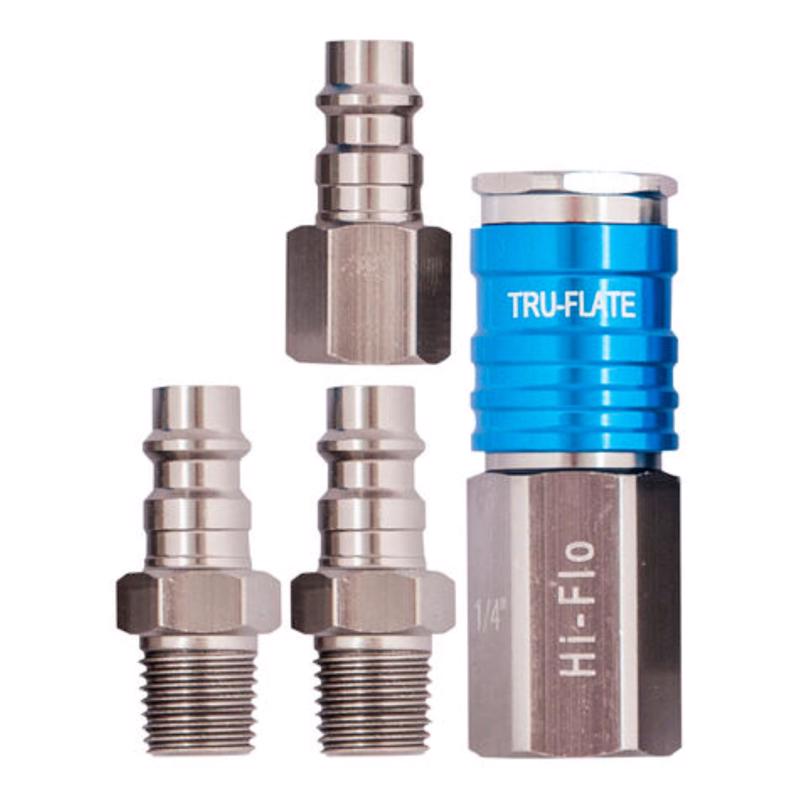Plews & Edelmann Tru-Flate 13-903 1/4" Body, T6 Aluminum 'HI FLO' Plug and Coupler Set, 4 Piece