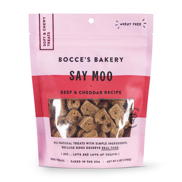 Bocce's Bakery Oven Baked Say Moo Treats for Dogs, Wheat-Free Everyday Dog Treats, Made with Real Ingredients, Baked in The USA, Natural Soft & Chewy Cookies, Beef & Cheddar Recipe, 6 oz BCB-A10106