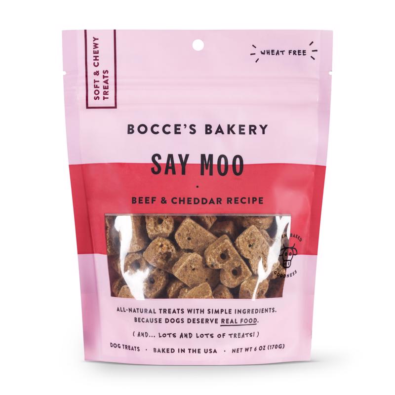 Bocce's Bakery Oven Baked Say Moo Treats for Dogs, Wheat-Free Everyday Dog Treats, Made with Real Ingredients, Baked in The USA, Natural Soft & Chewy Cookies, Beef & Cheddar Recipe, 6 oz BCB-A10106