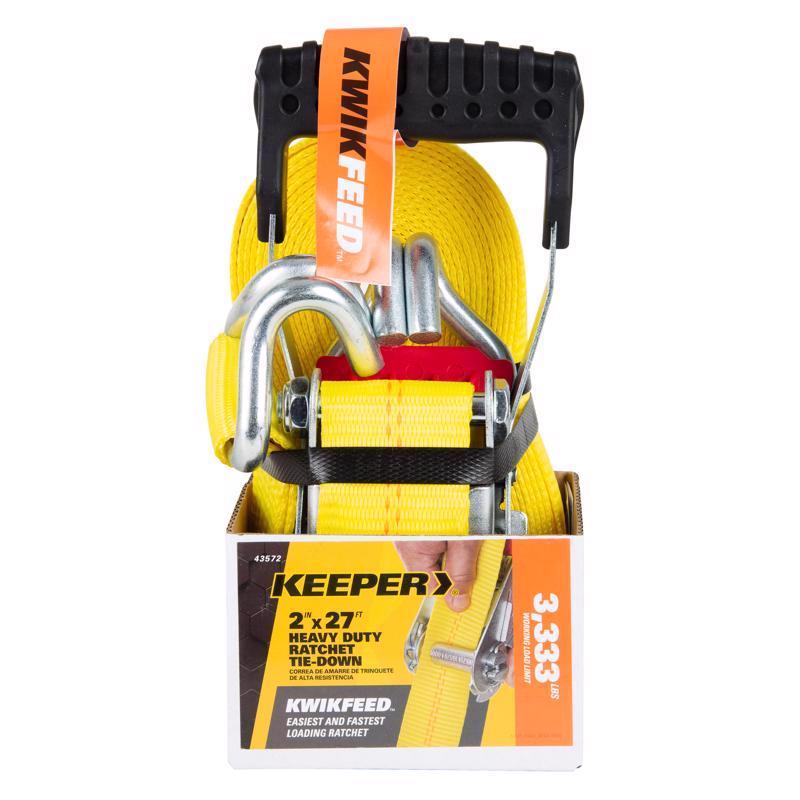 Keeper 8121889 2 in. x 27 ft. Kwik Feed Yellow Ratchet Tie Down - 3333 lbs