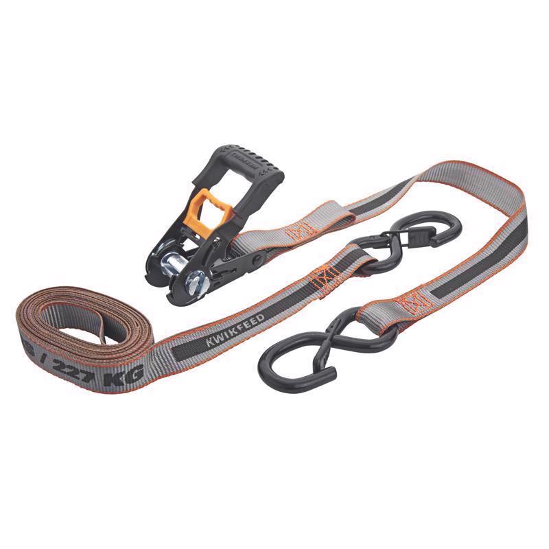 Keeper KwikFeed Ratchet Tie Down Straps 2 Pack, 1" x 12 ft, 500 lb WLL / 1500 lb Break Strength, Patented Slide-in Loading, ExtremeEdge Webbing, Safety Clip Hooks, Glove-Friendly Handle