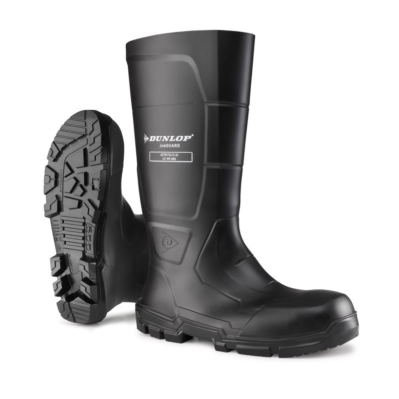 DUNLOP Protective Footwear, Acifort JobGUARD full safety, 100% Waterproof, Polyblend PVC Material, Steel toe, Rubber boots, UNISEX, Black, Size 5-15
