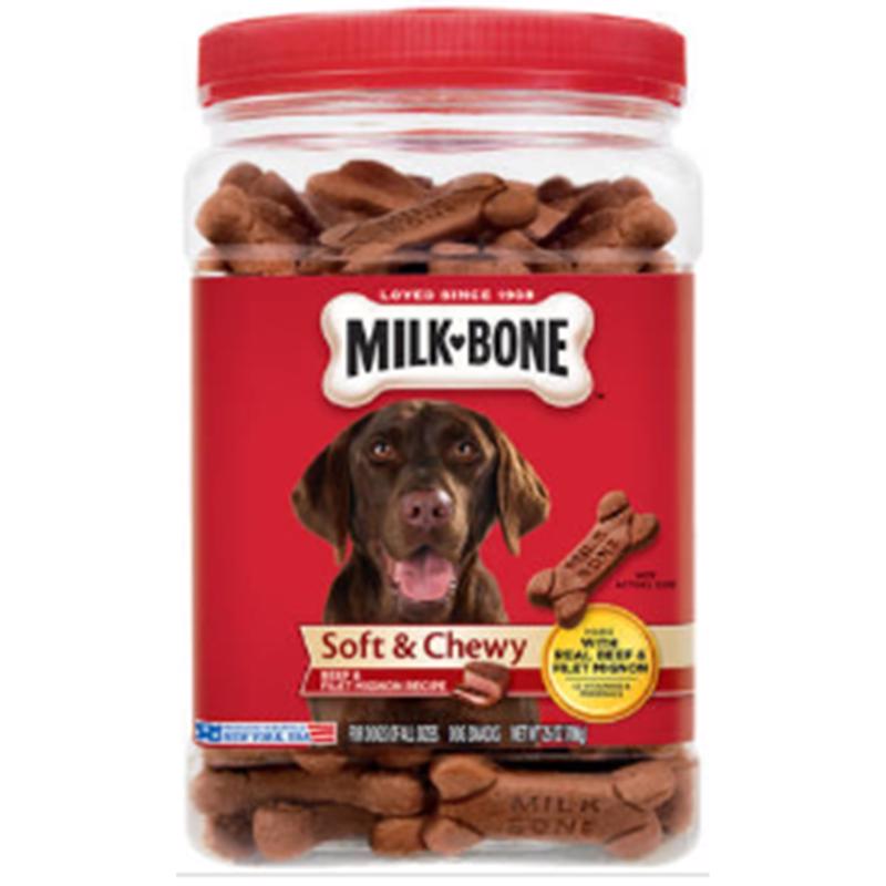 Milk-Bone Soft & Chewy Dog Treats, Made with Real Beef & Filet Mignon, 25 Ounce Canister