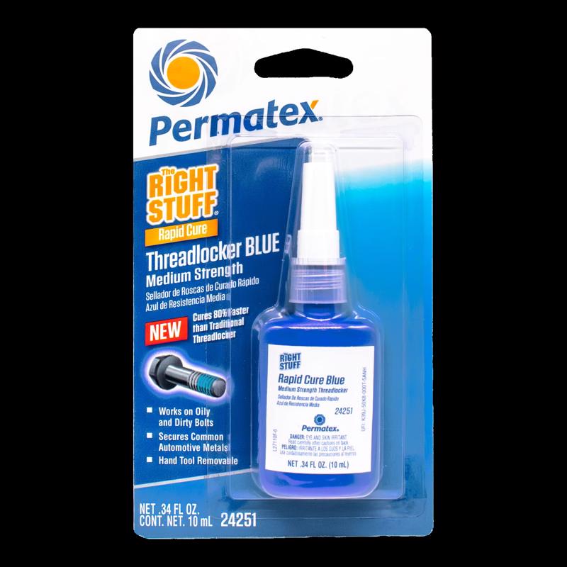 Permatex The Right Stuff Rapid Cure Blue Threadlocker 24251, Works on Oily & Dirty Fasteners, Automotive, Industrial & Hardware Use, Sets in 15m Cures in 4h, 10 ml
