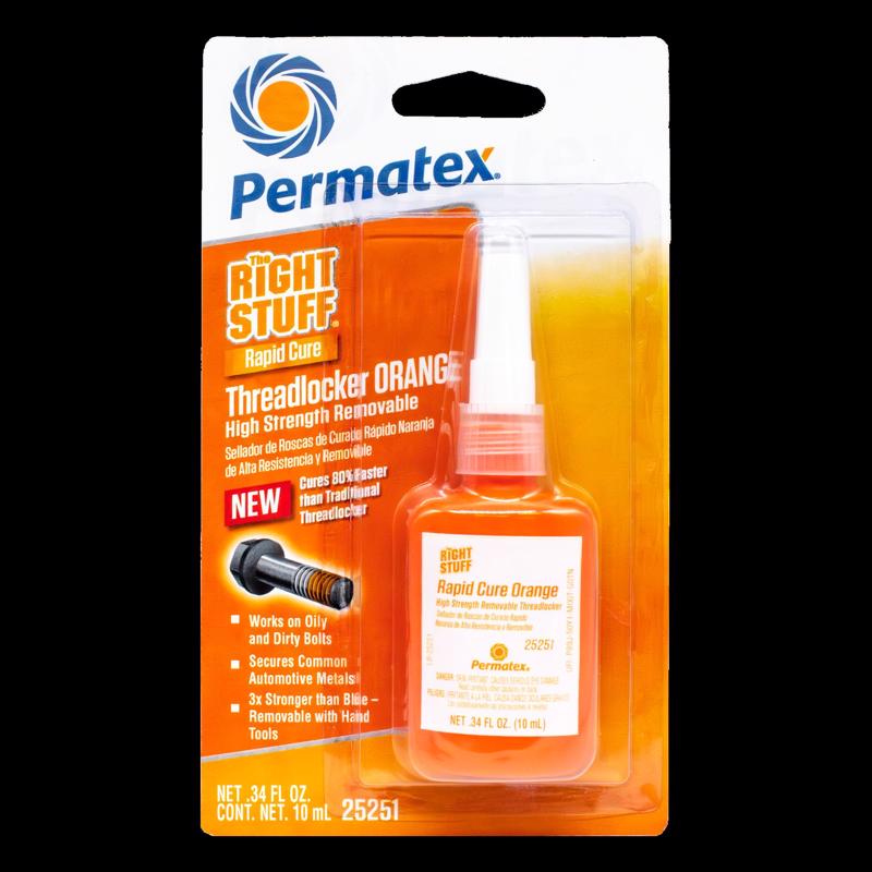 Permatex The Right Stuff Rapid Cure Orange Threadlocker 25251, Works on Oily & Dirty Fasteners, Automotive, Industrial & Hardware Use, Sets in 15m Cures in 4h, 10 ml
