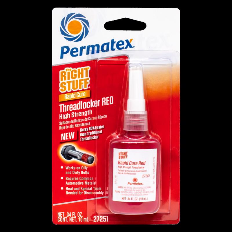 Permatex The Right Stuff Rapid Cure Red Threadlocker 27251, Works on Oily & Dirty Fasteners, Automotive, Industrial & Hardware Use, Sets in 15m Cures in 4h, 10 ml
