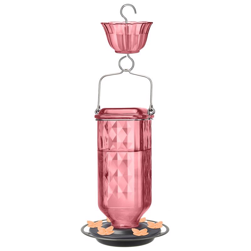 Nature’s Way Rosewood Column Gravity Glass Hummingbird Feeder for Outdoor Décor, 23 oz Nectar Feeder with 6 Flexible Flower Ports, Continuous Perch Ring, Built-in Ant Moat & Easy-Clean Design