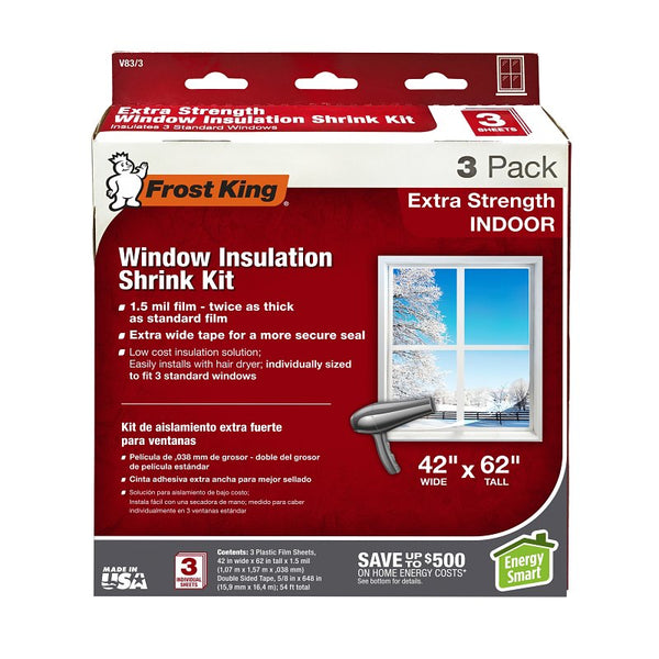Frost King V83/3 Heavy Duty Shrink Window Kit for Standard Size Windows with 3 Sheets (3 Pack), 42" x 62"