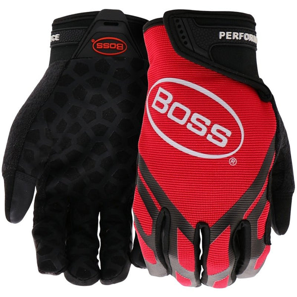 Boss Men's Extreme Silicone Utility Work Glove, Abrasion Resistant, High-Dexterity, Hook and Loop Wrist Closure, Synthetic Leather Palm, Red/Black, Large (B52201-L)