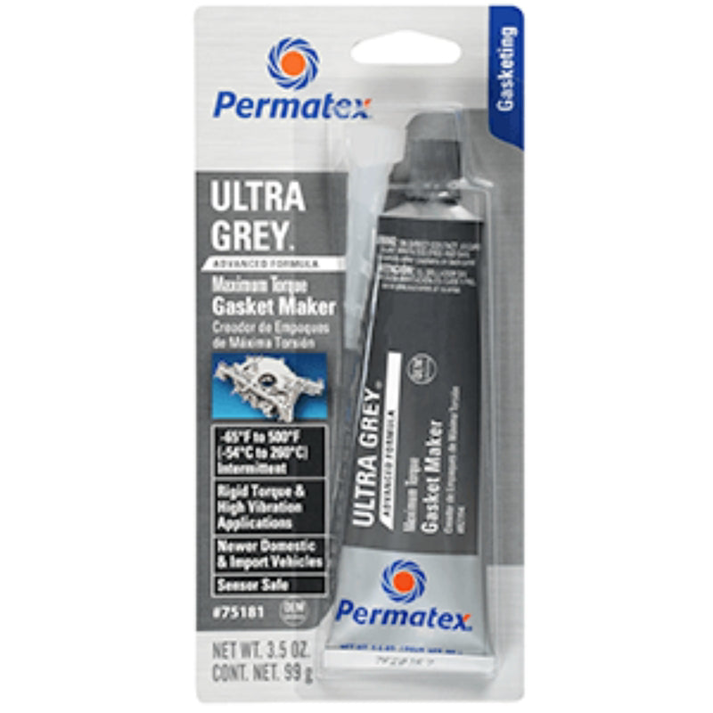 Permatex 82194 Ultra Grey Rigid High-Torque RTV Silicone Gasket Maker, Sensor Safe And Non-Corrosive, For High Torque And Vibration Resistant Applications, 3 oz