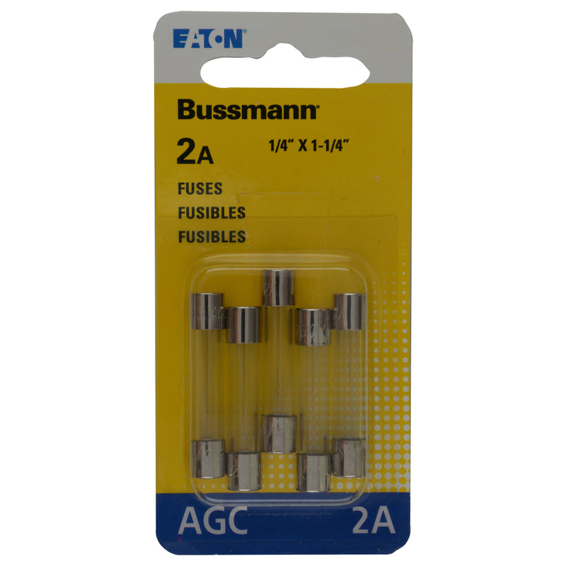 Bussmann BP/AGC-2 2 Amp Fast Acting Glass Tube Fuse, 250V UL Listed Carded, 5-Pack