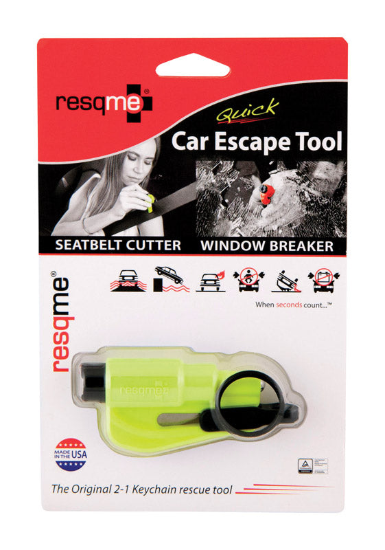 resqme The Original Emergency Keychain Car Escape Tool, 2-in-1 Seatbelt Cutter and Window Breaker, Made in USA, Safety Yellow-Compact Emergency Hammer