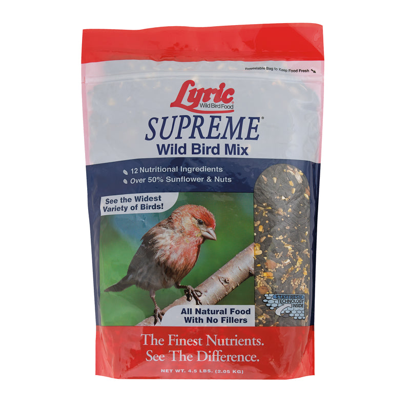 Lyric Supreme Wild Bird Seed - Wild Bird Food Mix with Nuts & Sunflower Seeds for Outside Feeders - Attracts Many Beautiful Songbirds - 4.5 lb bag