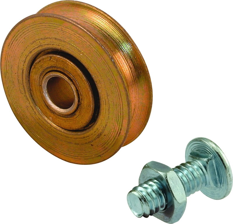 Prime-Line Products D 1502 Roller, 1-1/4 in. Outside Diameter, Steel w/Ball Bearings, Concave Edge Wheel,Brass