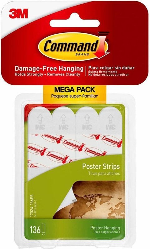 3M 17024136ES Poster Strips, Removable Adhesive, Mega PK, 136/PK, WE