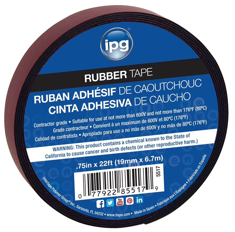 IPG 5517, 0.75" x 22 ft, Black (Single Roll) Rubber Tape