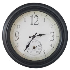 Taylor 6740 Plastic Wall Clock and Thermometer, Black, 14 in