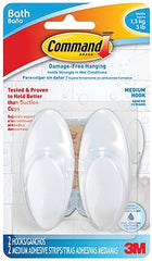 Command Medium Bath Hooks, Holds up to 3 lb, 2 Shower Hooks with 2 Command Strips, Damage Free Bathroom Organization for Robes, Towels, or Loofahs BATH18-ES