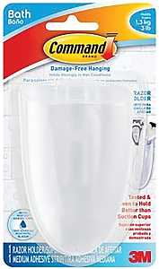Command Razor Holder, Holds up to 3 lb, Clear Frosted, 4" x 2.5" x 1.5" 1 Holder with 1 Medium Water-Resistant Command Strip, Damage Free Bathroom Organization for Razors or Toothbruses