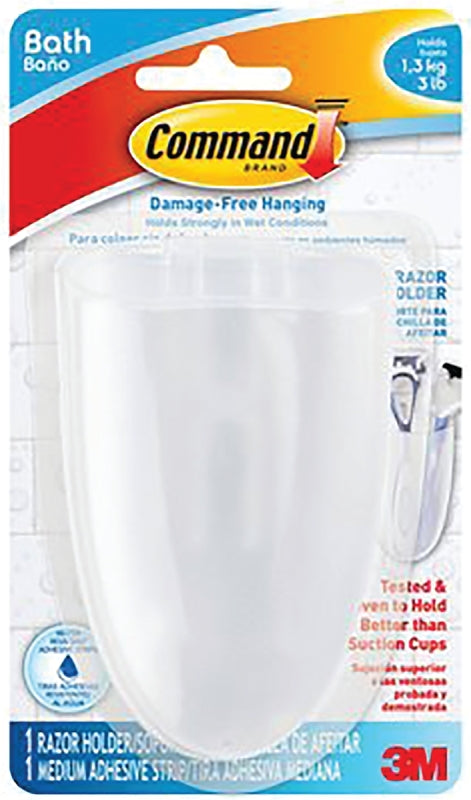 Command Bath Razor Holder, Clear Frosted, 1-Holder, 1- Water-Resistant Strip, Organize Damage-Free BATH16-ES