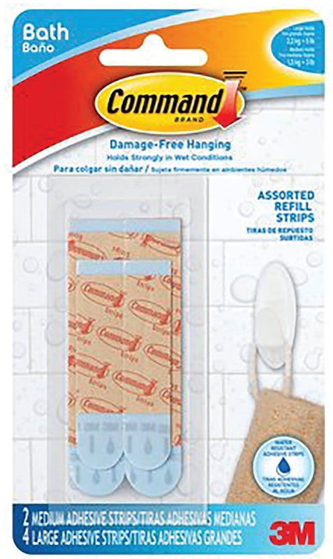 Command Assorted Water-Resistant Refill Strips, 2-Medium, 4-Large (2) BATH22-ES