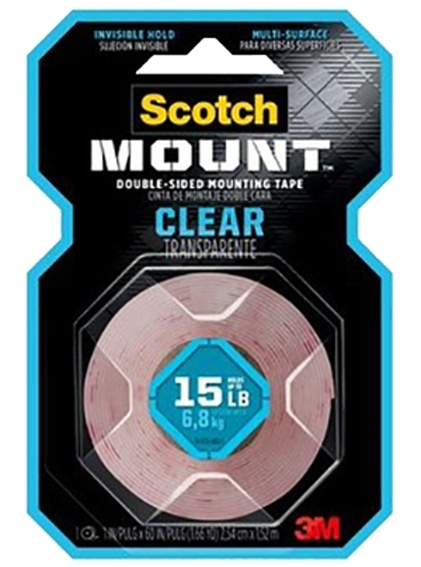 Scotch 410P Double-Sided Mounting Tape, Industrial Strength, 1-Inch x 60-Inch , Clear/Red Liner 410H-DC