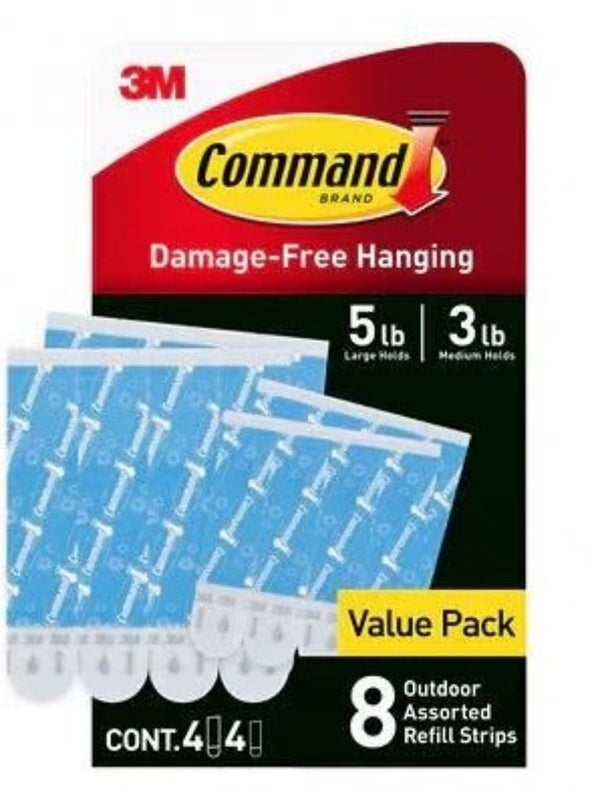 Command Outdoor Refill Strips Variety Pack [Removable]: 4 Medium and 4 Large Strips (White) 17615AWB-8ESF
