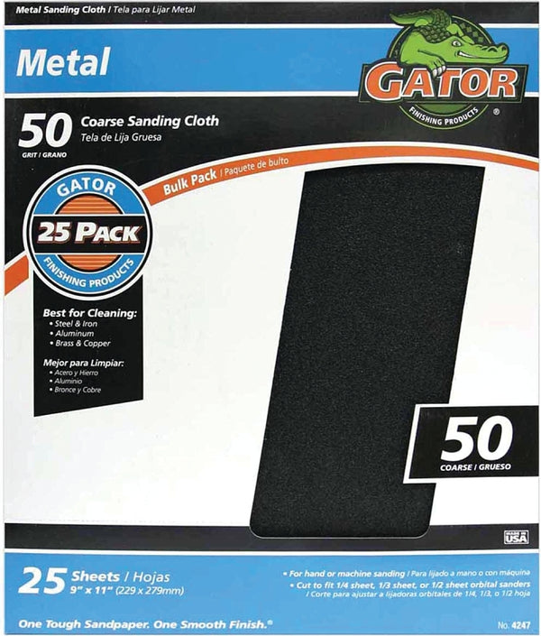 Ali Industries Gator Blade 9 In. W x 11 In. L 50 Grit Emery Cloth (25-pack) - 1 Each 3292