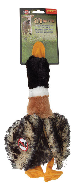 SPOT Skinneeez Mallard Duck Stuffing-Free Dog Toy, Crinkle Sound, No Squeak, Durable for Light & Moderate Chewers, Tug Toy for Small Puppies & Dogs, 14.5in, Assorted Colors