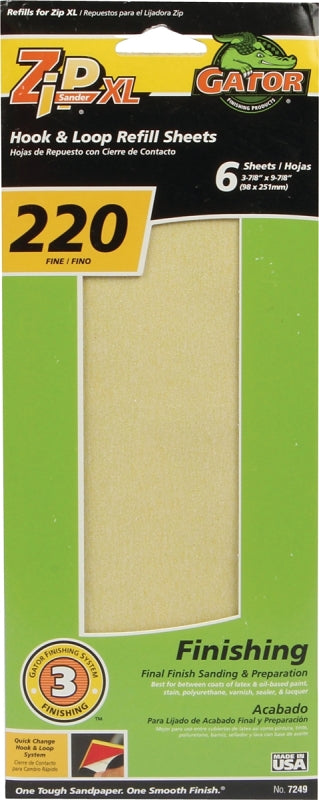 Ali Industries Gator Grit Hook And Loop Sandpaper Refill Sheets 220 Grit Extra Fine Oxide Aluminum 7249