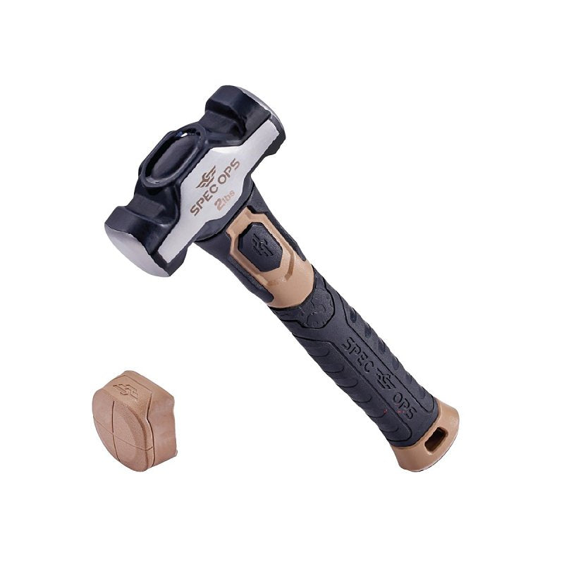 Spec Ops Tools Drilling/Crack Hammer for Striking & Demolition, Bi-Material Shock-Absorbing and Vibration Dampening Handle, 2 lbs with Soft Mallet Cap