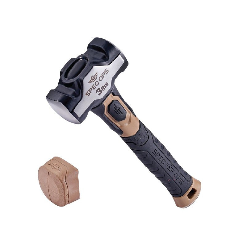 Spec Ops Tools Drilling/Crack Hammer for Striking & Demolition, Bi-Material Shock-Absorbing and Vibration Dampening Handle, 3 lbs with Soft Mallet Cap