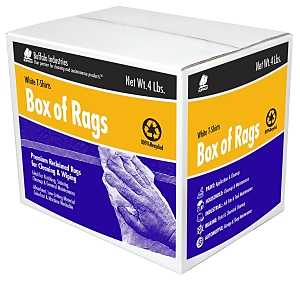 Buffalo Industries (10520) Absorbent White Recycled T-Shirt Cloth Rags - 4 lb. box - For All-purpose Wiping, Cleaning, and Polishing - Made from 100% Recycled Materials