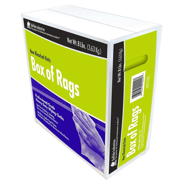 Buffalo Industries (12026) New White Bleached Knit Rags, 8 lb. box - All-Purpose Wiping, Cleaning, Polishing, Medium-Weight T-shirt Material, Washed and Bleached for Super Absorbency and Low-Linting