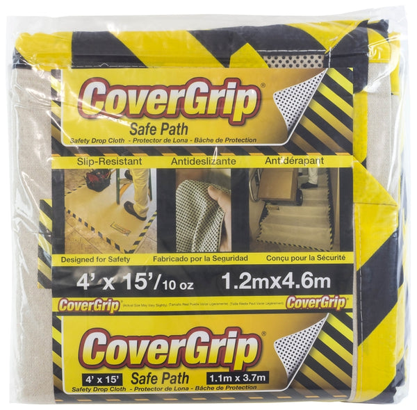 CoverGrip Heavy Duty Safe Path 10 Oz Canvas Safety Drop Cloth, 4' x 15' 41510