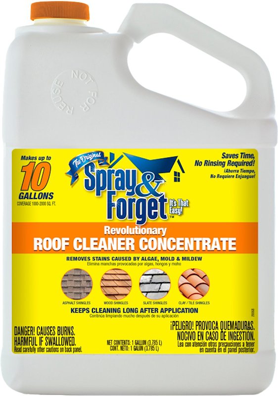 Spray & Forget Revolutionary Roof Cleaner Concentrate, 1 Gal. - Cleans Algae, Mold & Mildew Stains, Fast-Acting Roof Cleaner, Use on Asphalt, Wood, Slate, Clay & Tile Shingles SFRCG04