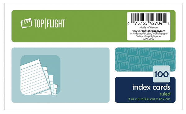 Top Flight Index Cards, Ruled, 3 x 5 Inches, White, 100 Cards per Pack (4630730) 4630712