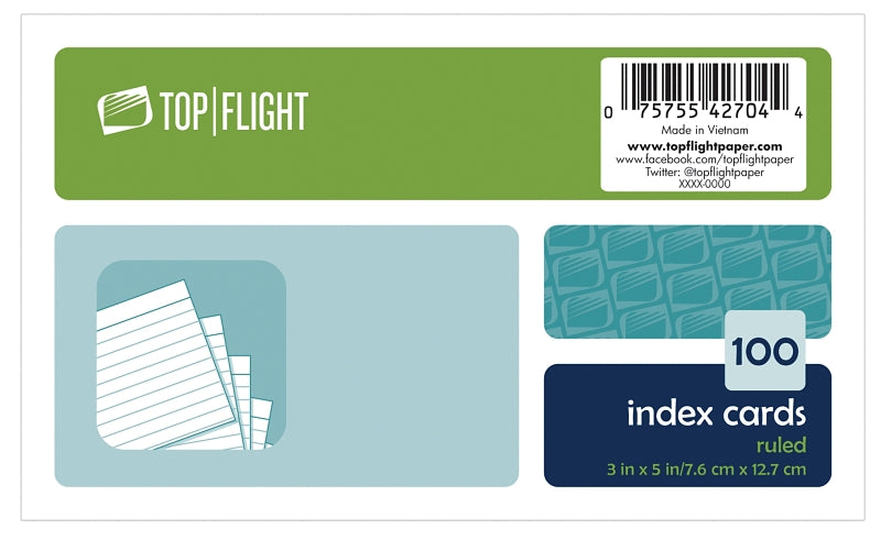 Top Flight Index Cards, Ruled, 3 x 5 Inches, White, 100 Cards per Pack (4630730)