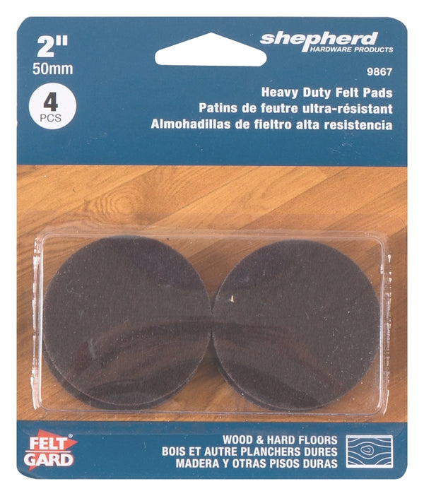 Shepherd Hardware 9867 2-Inch Heavy Duty Self-Adhesive Felt Furniture Pads, 4-Pack, Brown