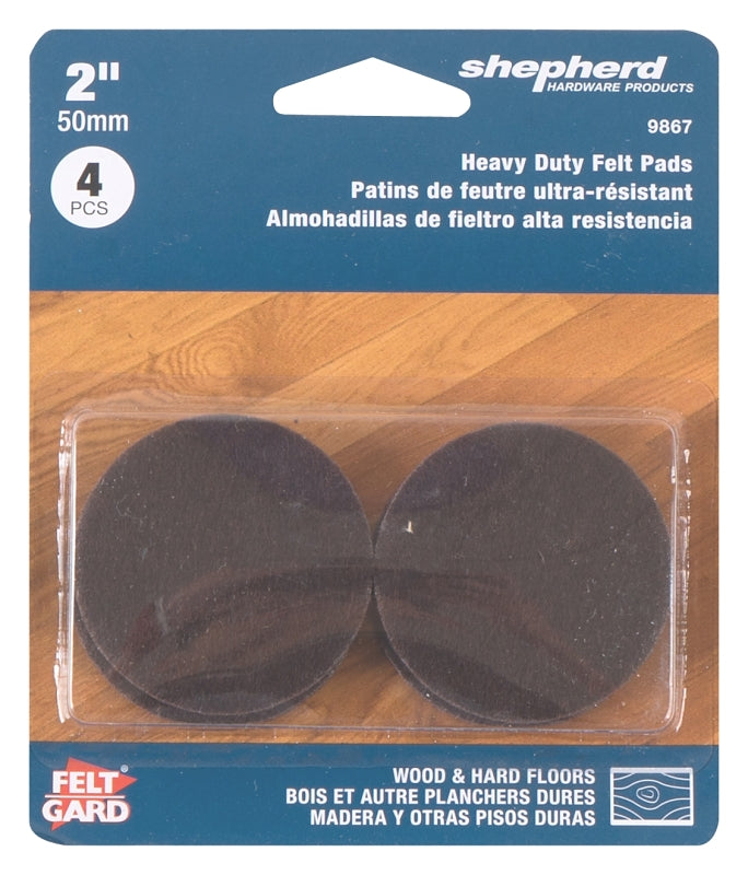 Shepherd Hardware 9867 2-Inch Heavy Duty Self-Adhesive Felt Furniture Pads, 4-Pack, Brown